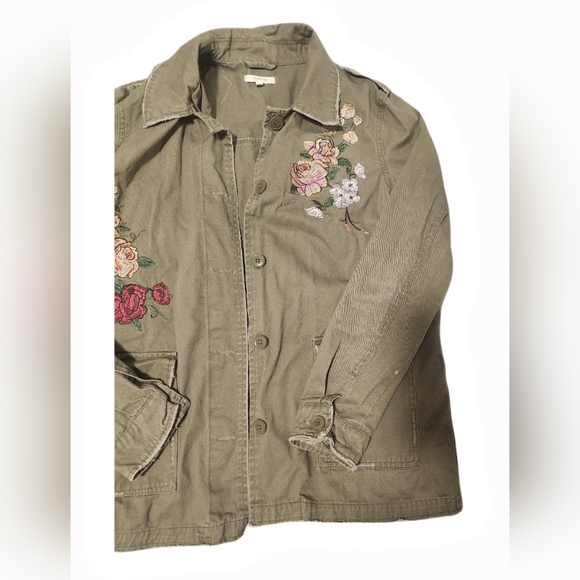 Army green jacket with pink floral pattern - Picture 3 of 5